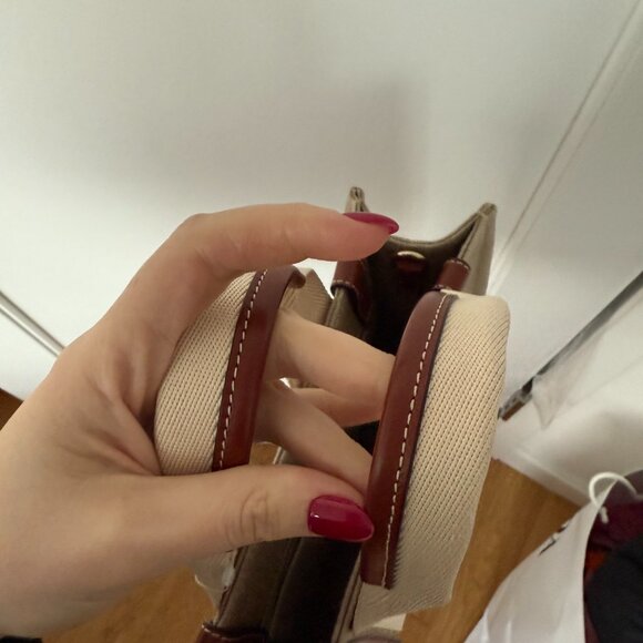 Chloé Canvas Leather Top Handle Tote Bag In Sand Beige Logo Detail Open Top - Picture 7 of 12